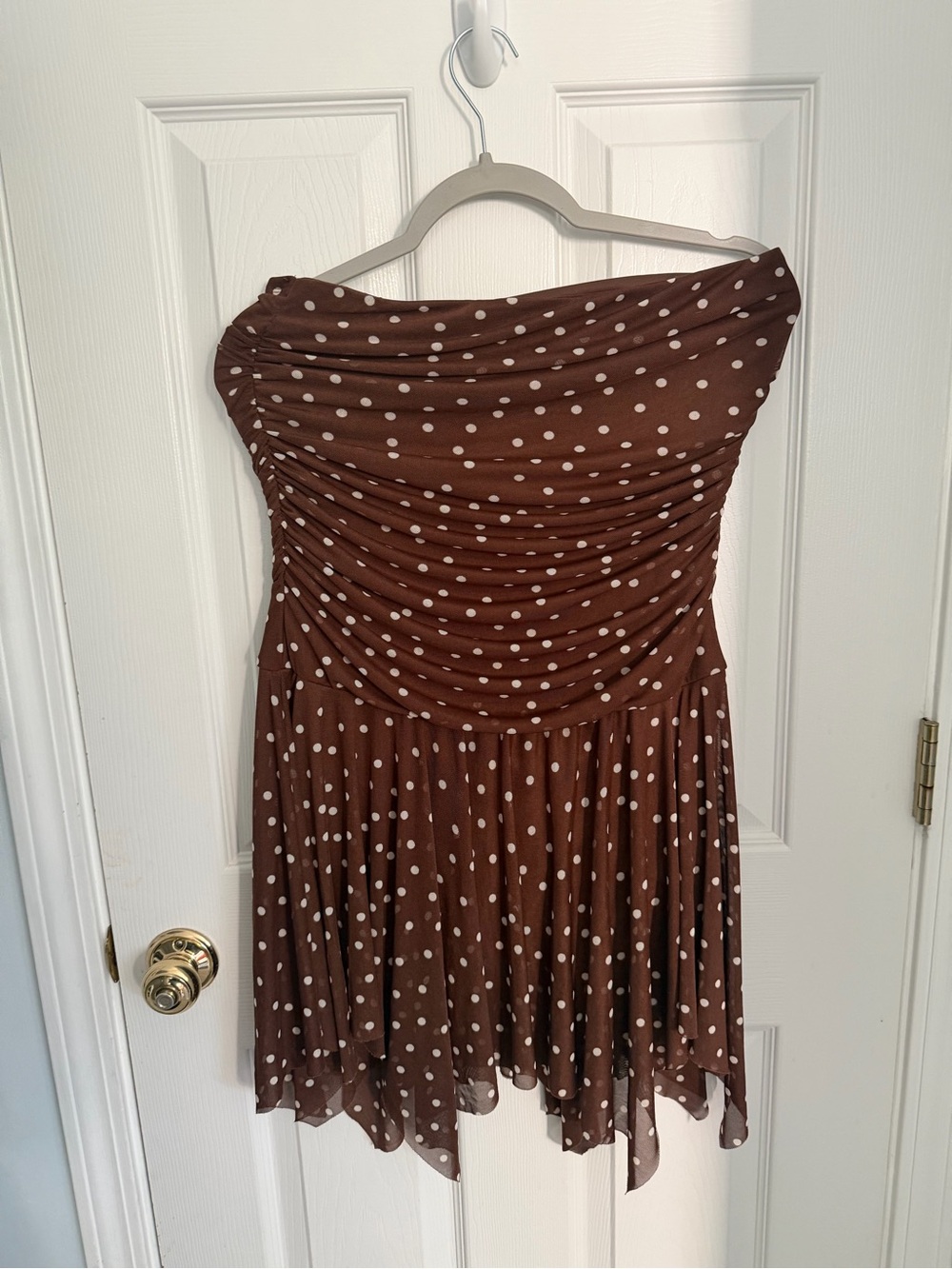 Madden Girl Brown Polka Dot Strapless romper skirt